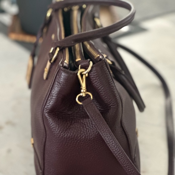 Ralph Lauren pebble leather burgundy bag with gold accents dust bag and tag - Picture 2 of 7